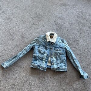 American Eagle Outfitters Light Blue Jean Jacket with White Collar